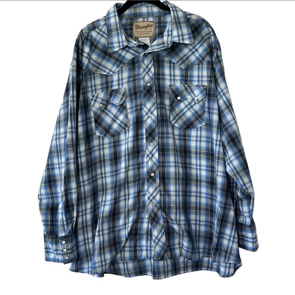 Men’s Wrangler Western Fashion Snap Shirt in Blue and White Plaid size 3X - Picture 1 of 9